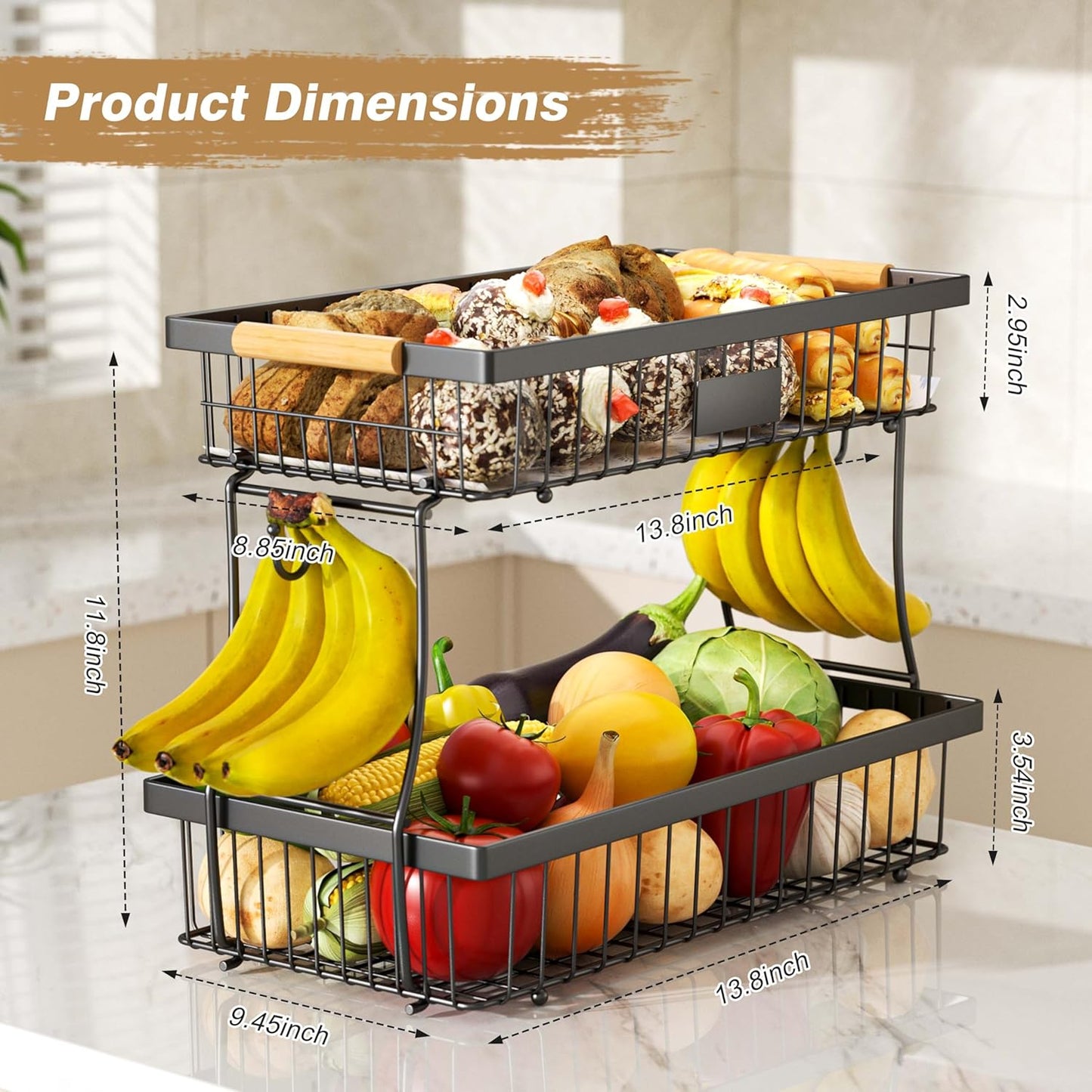 2 Tier Fruit Basket for Kitchen Counter