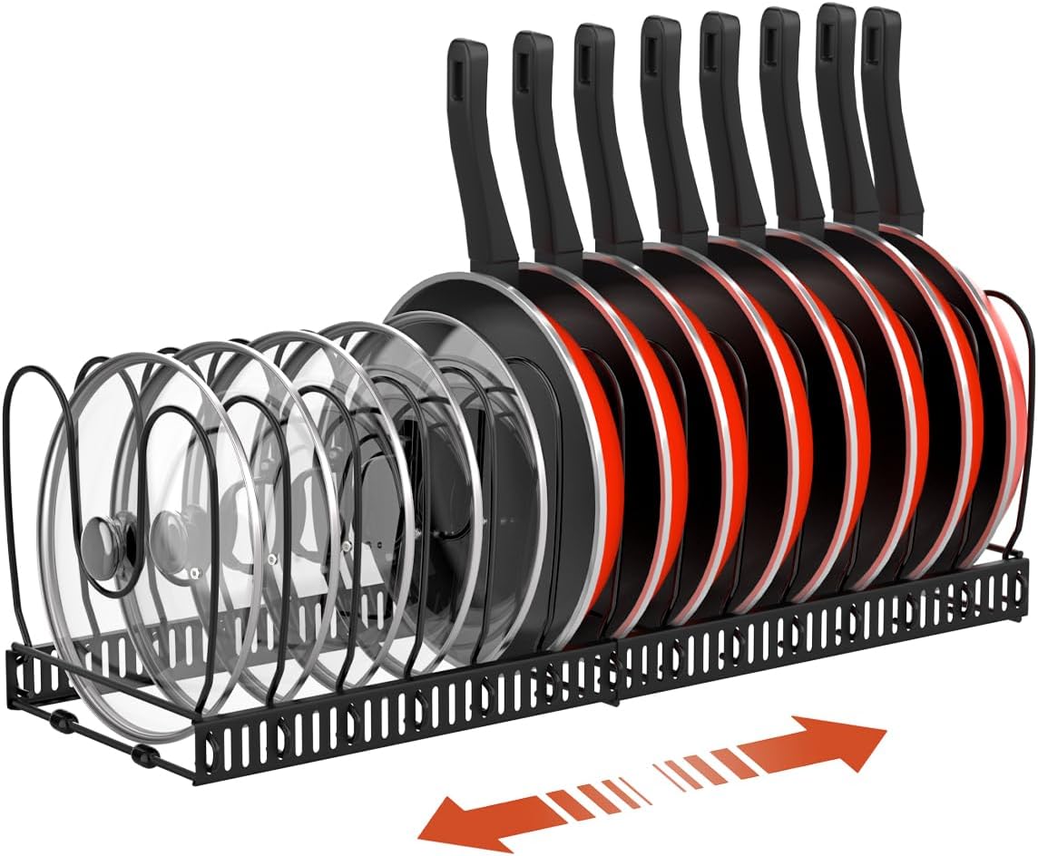 Rack for Cabinet, Expandable Pot Lid Organizer with 14 Adjustable Dividers