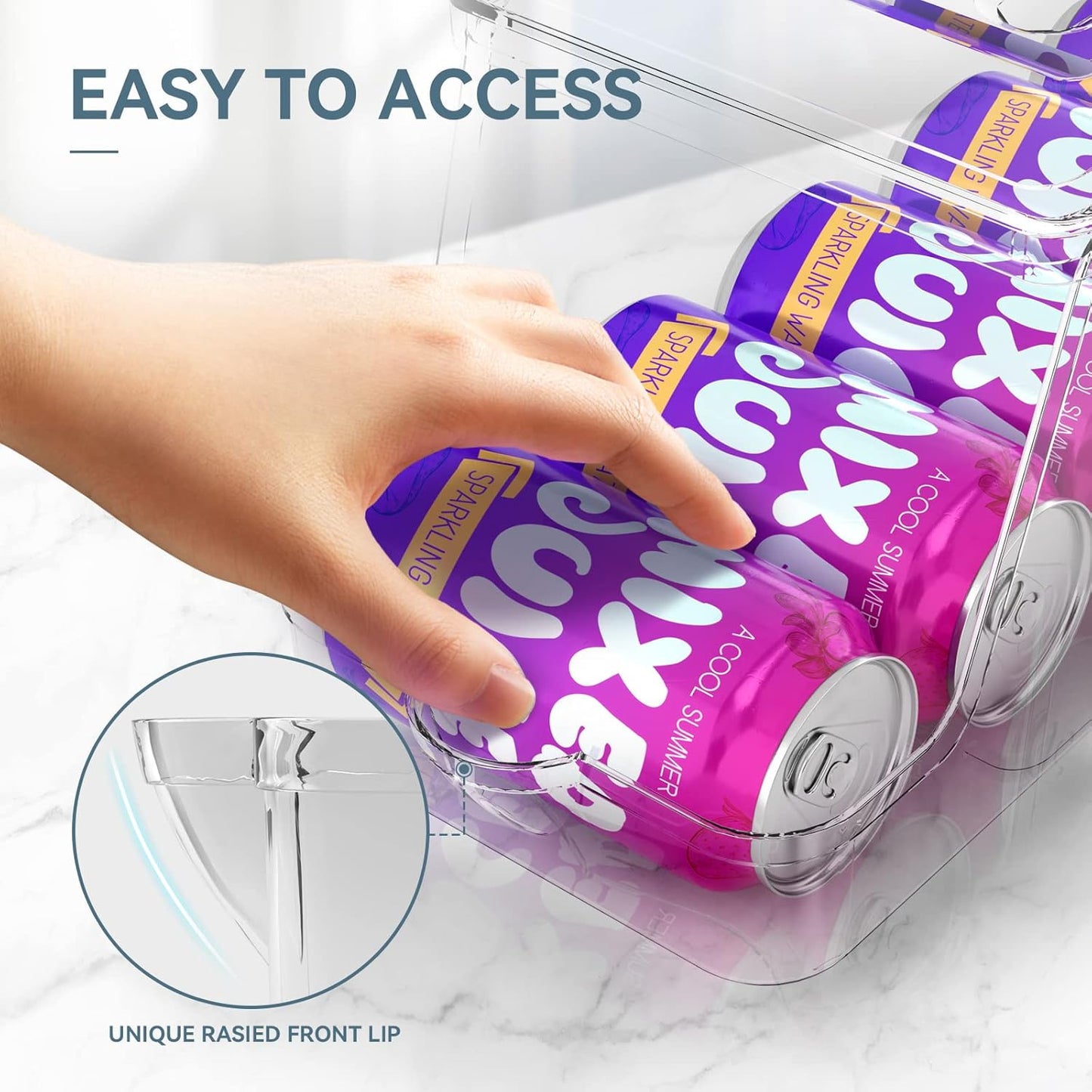 Soda Can Dispenser for Refrigerator with Lids