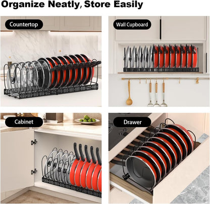 Rack for Cabinet, Expandable Pot Lid Organizer with 14 Adjustable Dividers