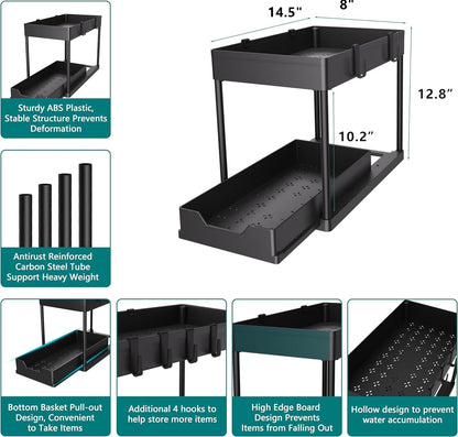 2-PACK Under Sink Organizers and Storage with Sliding Drawer