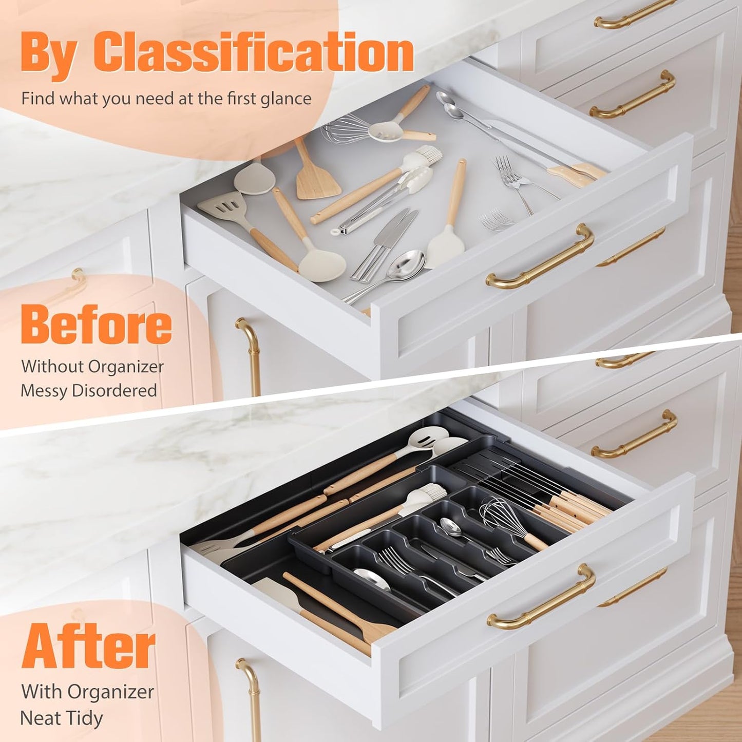 Simple Houseware Expandable Cutlery Drawer Organizer & Silverware Tray