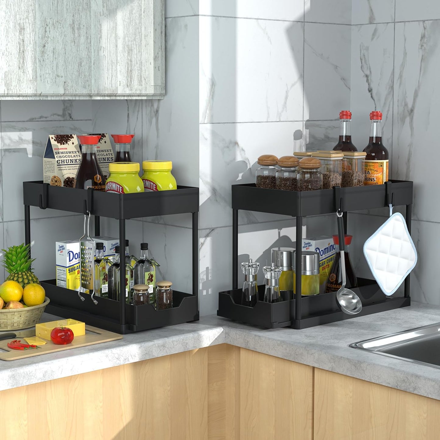2-PACK Under Sink Organizers and Storage with Sliding Drawer