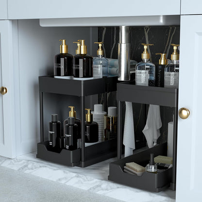 2-PACK Under Sink Organizers and Storage with Sliding Drawer