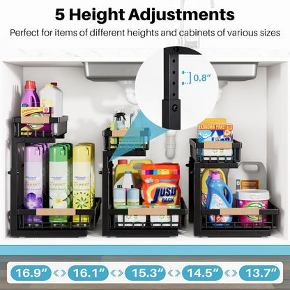 Under Sink Organizer,2 Packs 2 Tier Sliding Pull Out Cabinet Storage Shelf